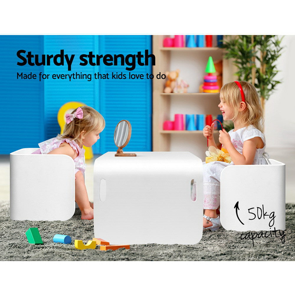 Keezi Kids Table and Chairs Set 3PCS Multifunctional Storage Desk White