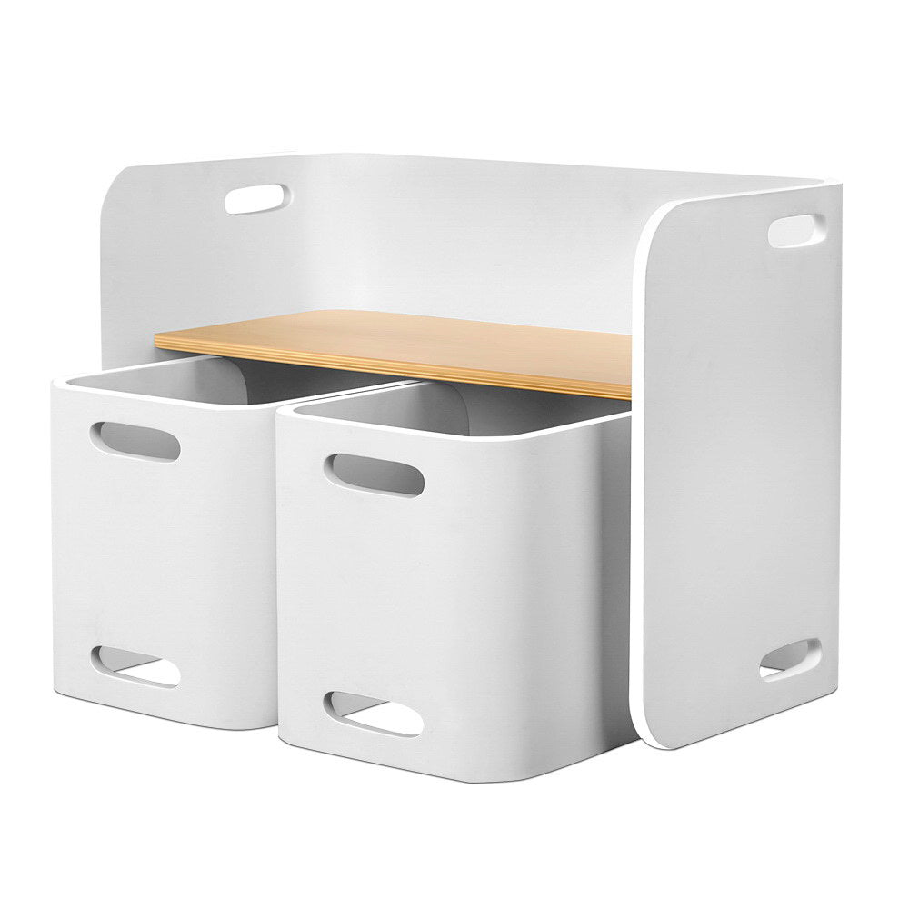Keezi Kids Table and Chairs Set 3PCS Multifunctional Storage Desk White