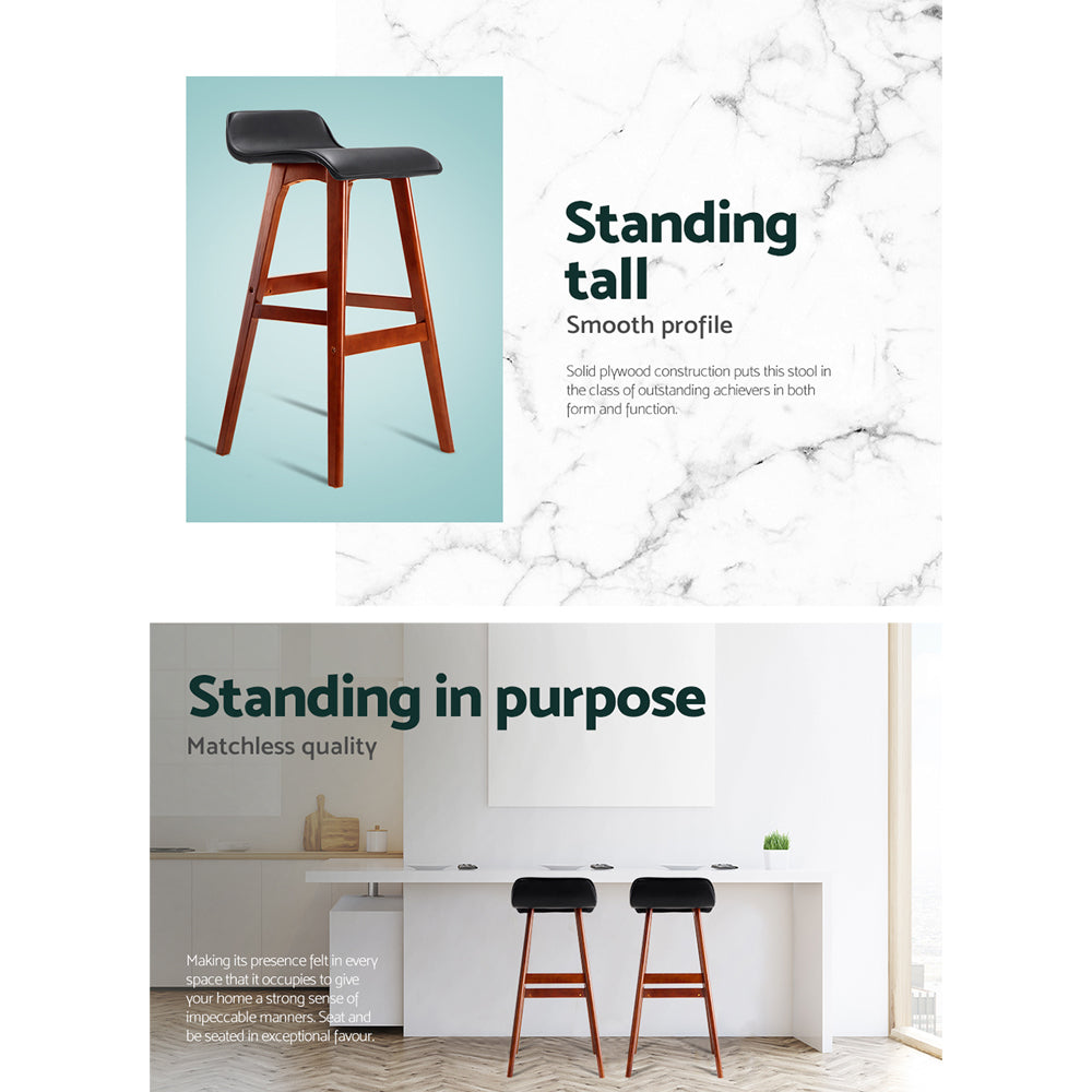 Sliva Bar Stools Set of 2 Black PU Leather Bentwood