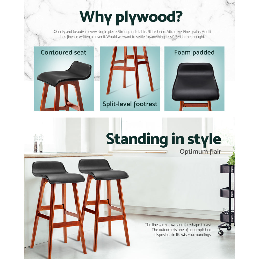 Sliva Bar Stools Set of 2 Black PU Leather Bentwood