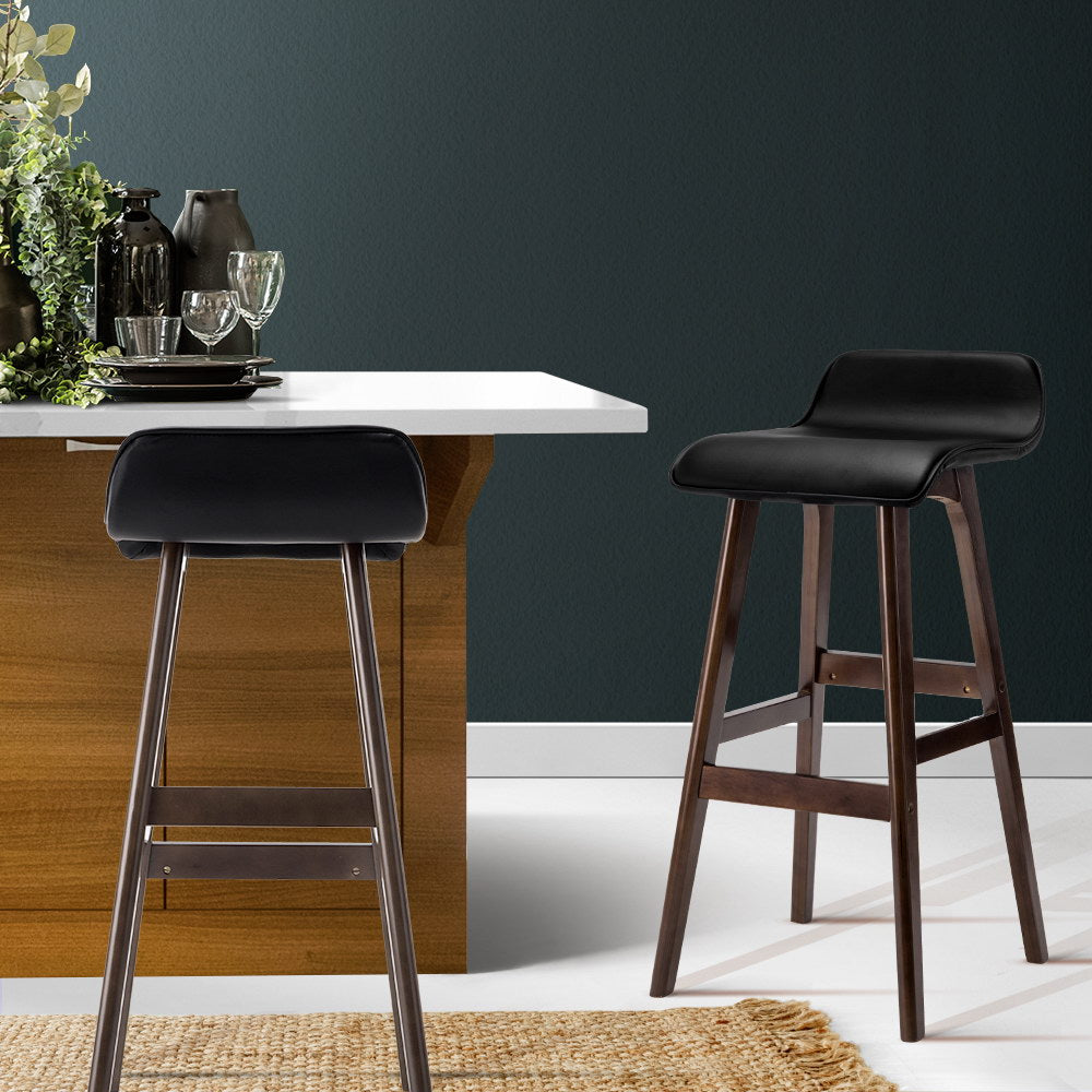 Sliva Bar Stools Set of 2 Black PU Leather Bentwood