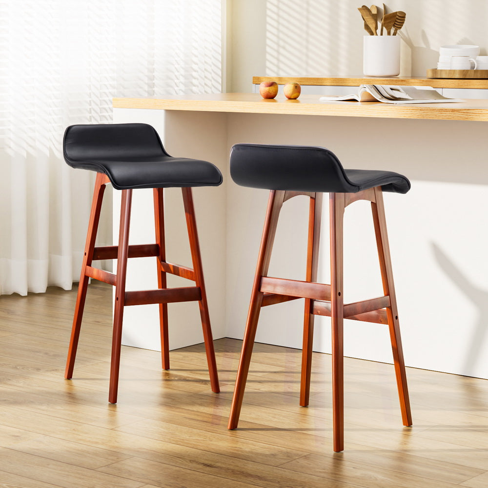 Sliva Wooden Bar Stool Set of 2 Black with PU Leather Seat