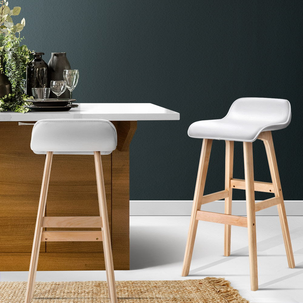 Sliva Bar Stools 2-Pack Wooden White PU Leather