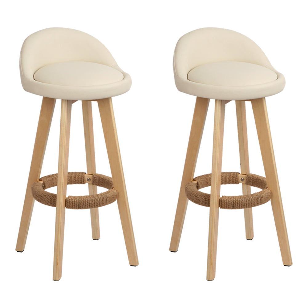 Padded PU Leather Swivel Bar Stools, Wooden, Beige - Artiss