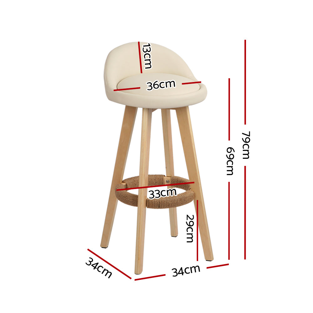 Padded PU Leather Swivel Bar Stools, Wooden, Beige - Artiss