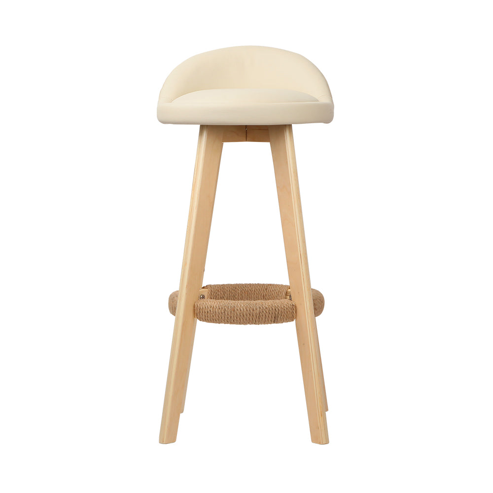 Padded PU Leather Swivel Bar Stools, Wooden, Beige - Artiss