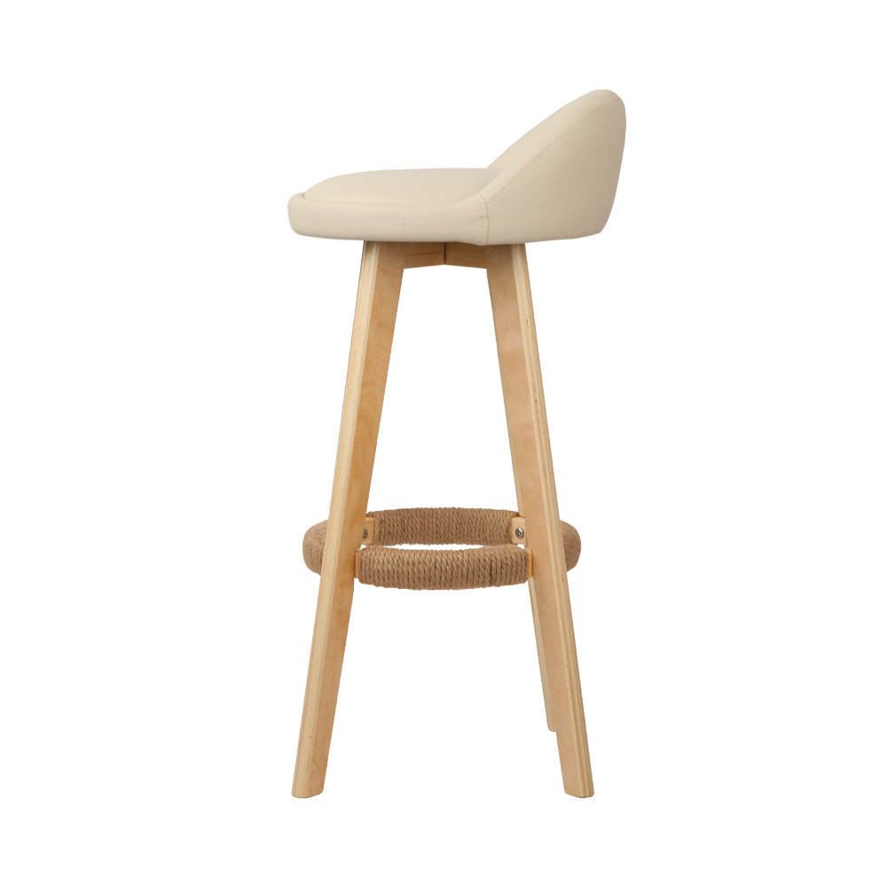 Padded PU Leather Swivel Bar Stools, Wooden, Beige - Artiss