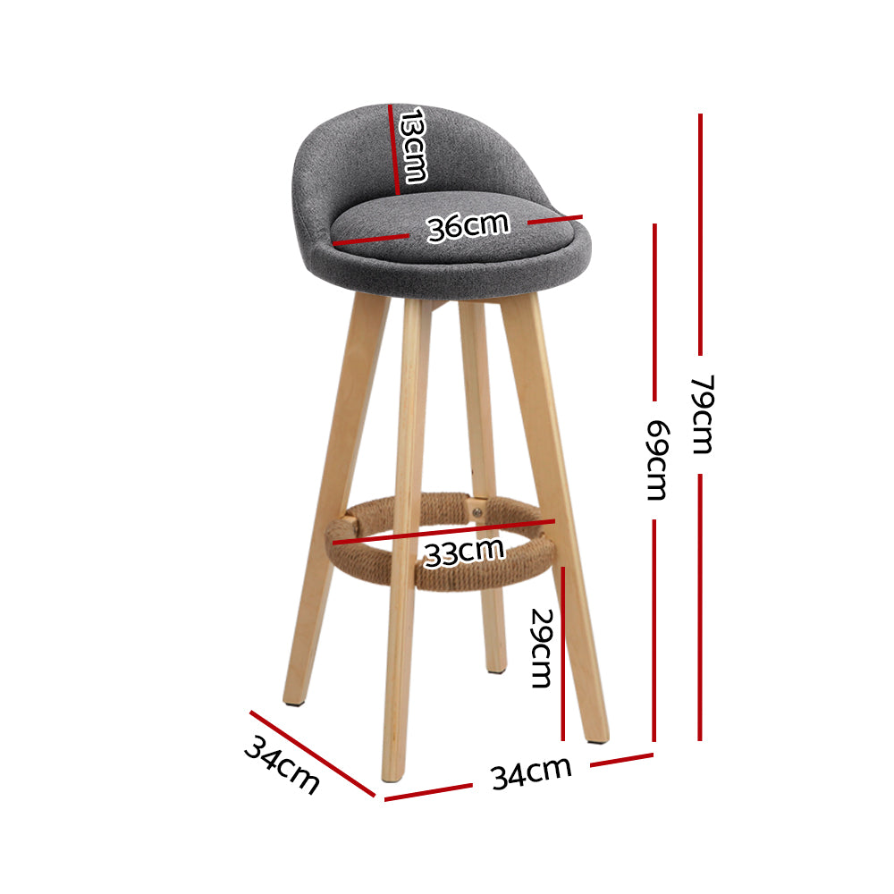 Dalvey Bar Stools 4-Pack Padded Linen Grey