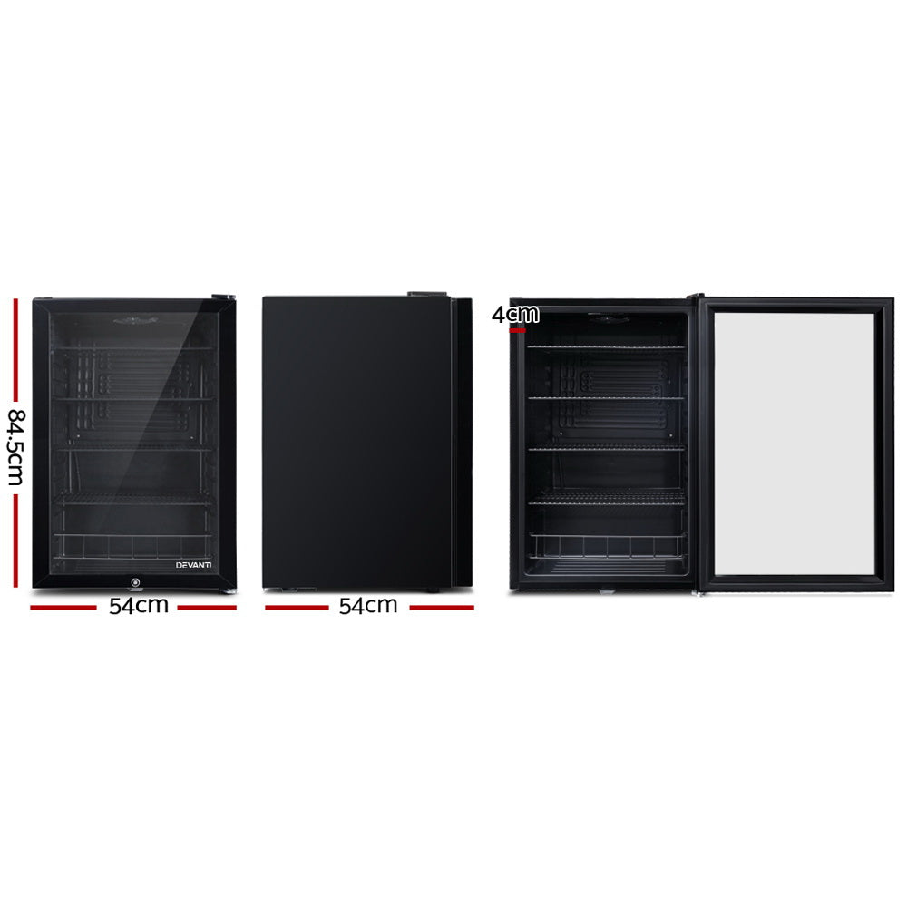 Devanti 115L Bar Fridge Glass Door LED Light Black
