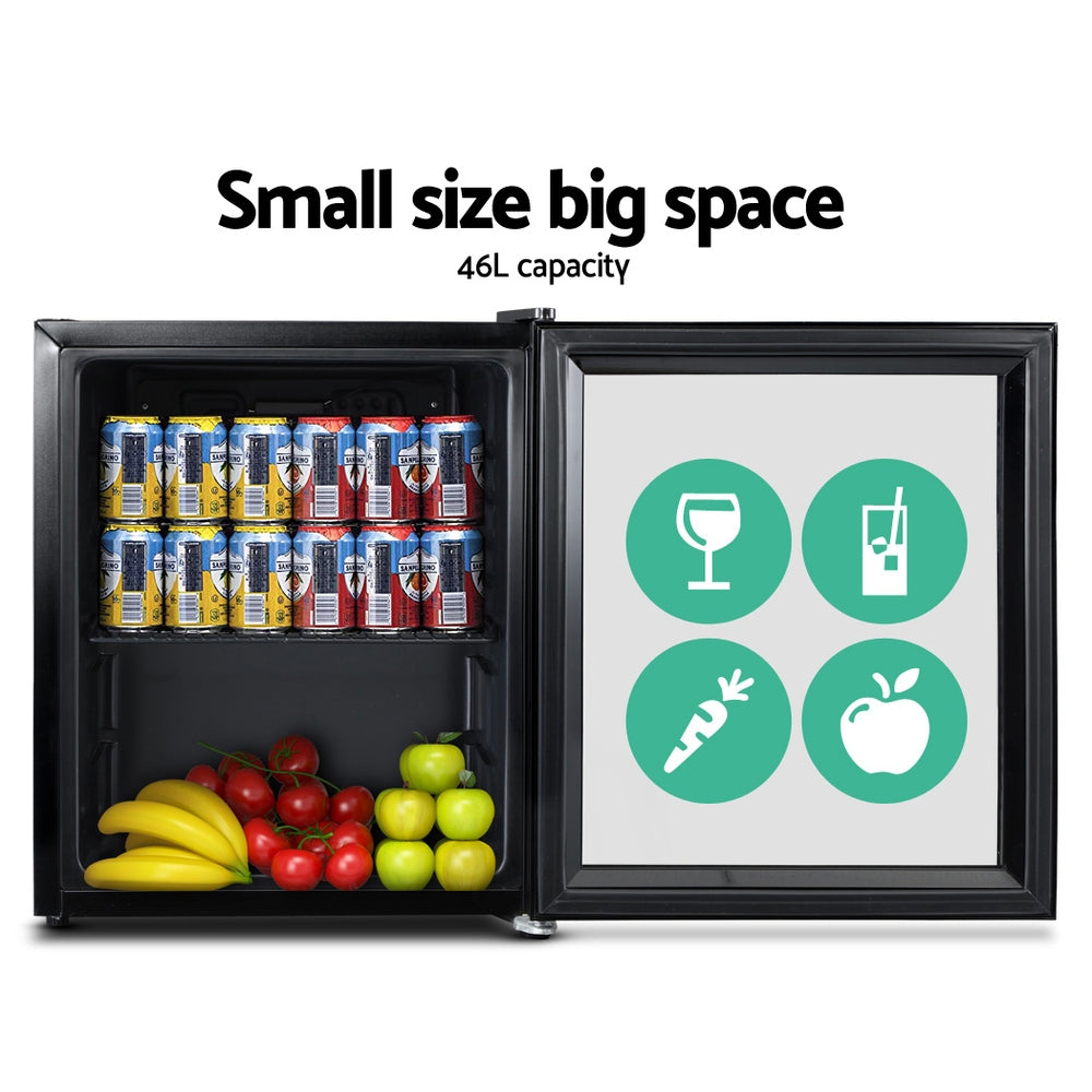 Devanti 46L Portable Bar Fridge with Glass Door, Black
