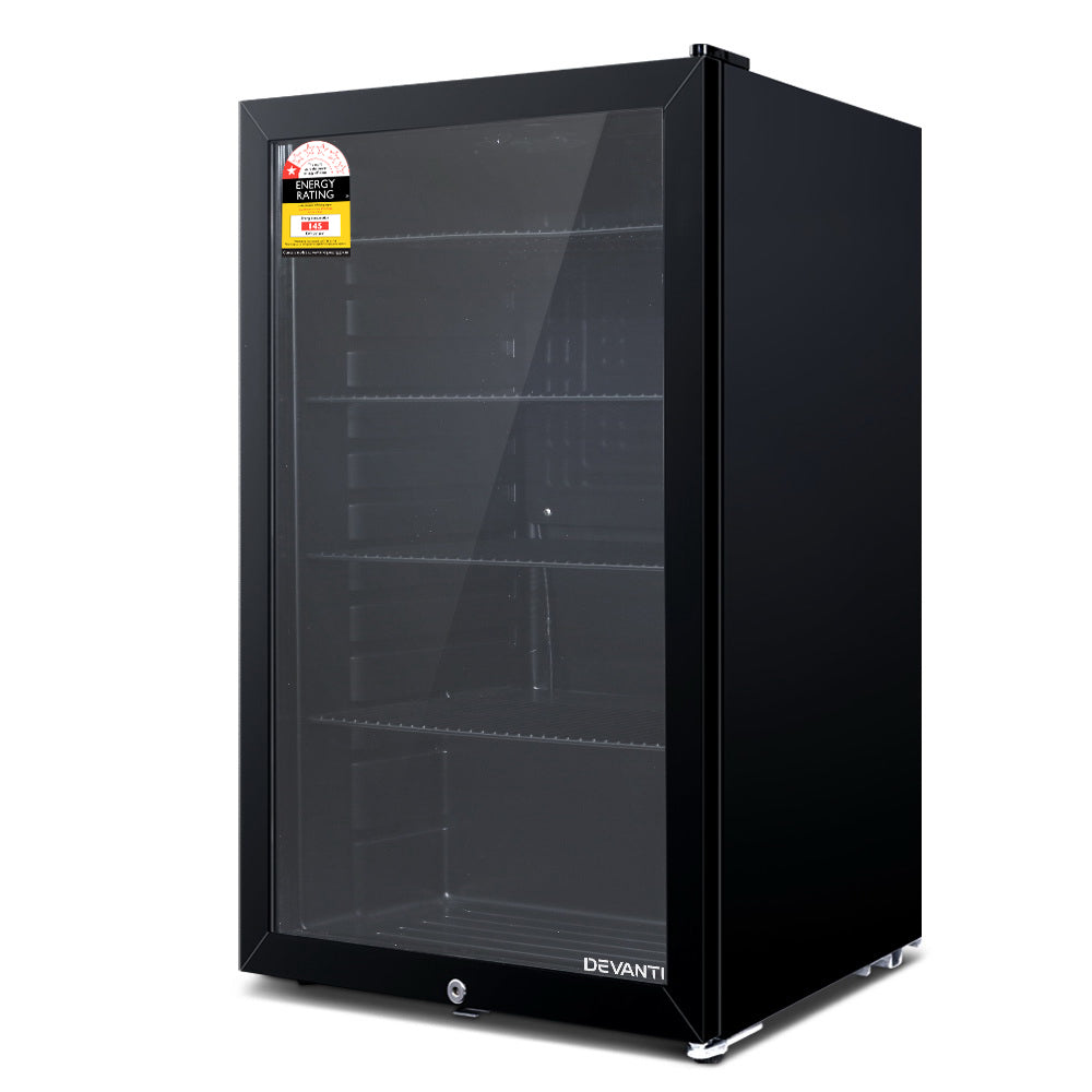 Devanti 98L Bar Fridge Glass Door Black