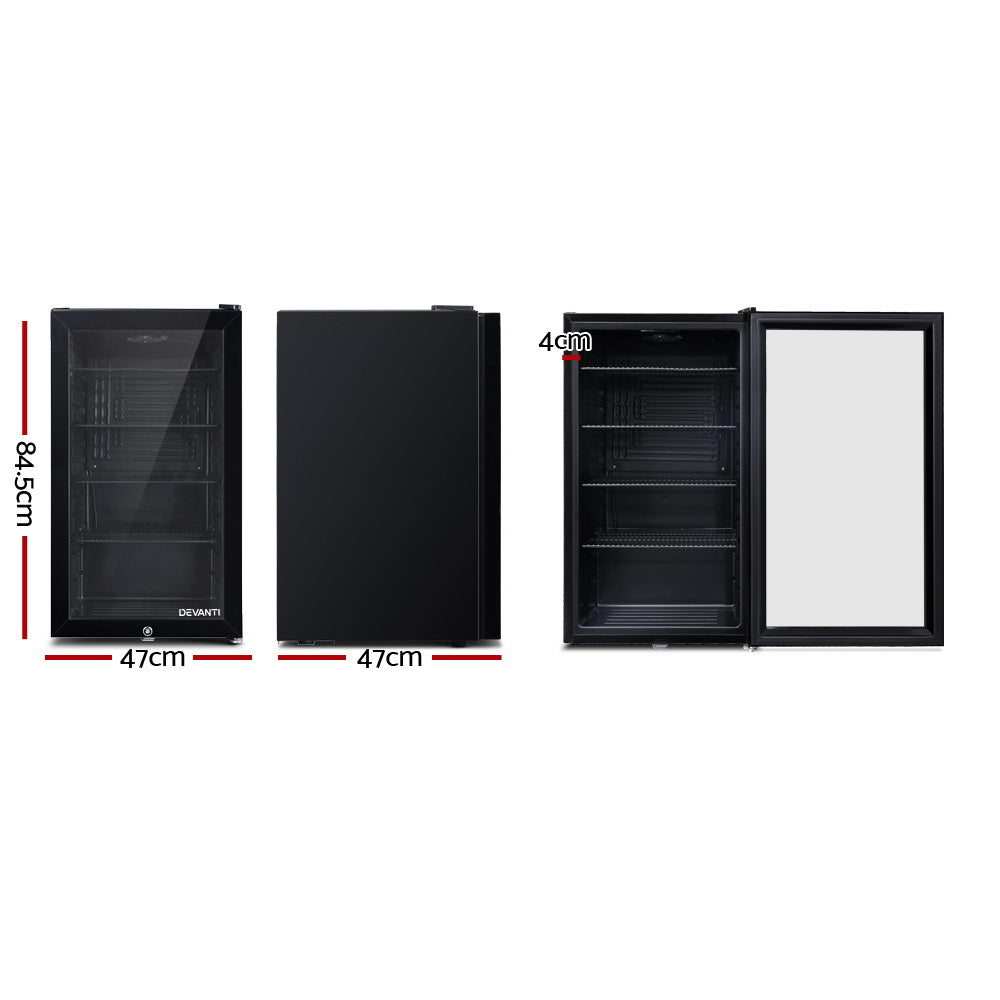 Devanti 98L Bar Fridge Glass Door Black