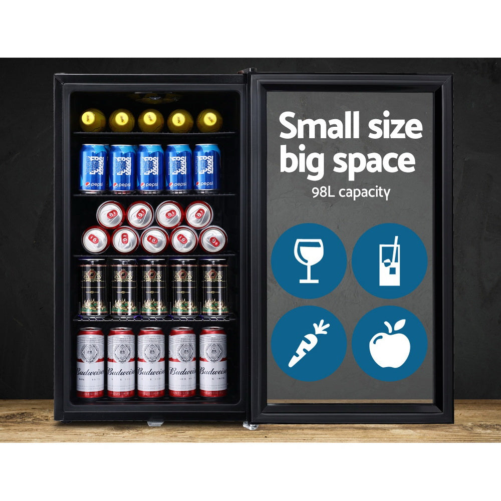 Devanti 98L Bar Fridge Glass Door Black