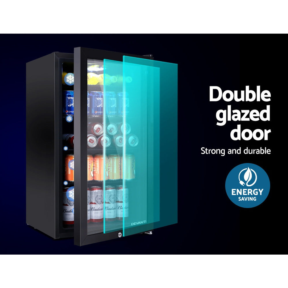 Devanti 98L Bar Fridge Glass Door Black