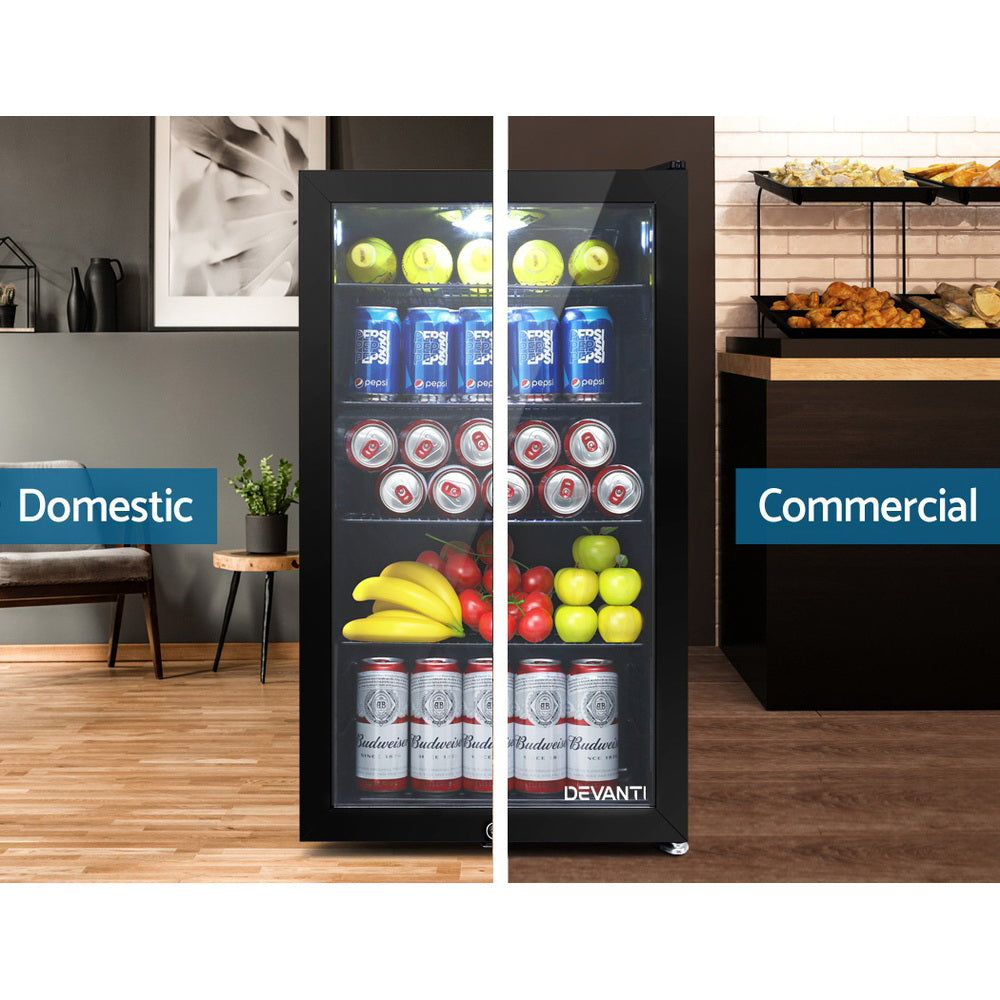 Devanti 98L Bar Fridge Glass Door Black