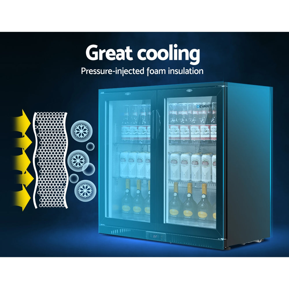 Devanti 198L Bar Fridge Dual Glass Door LED Black