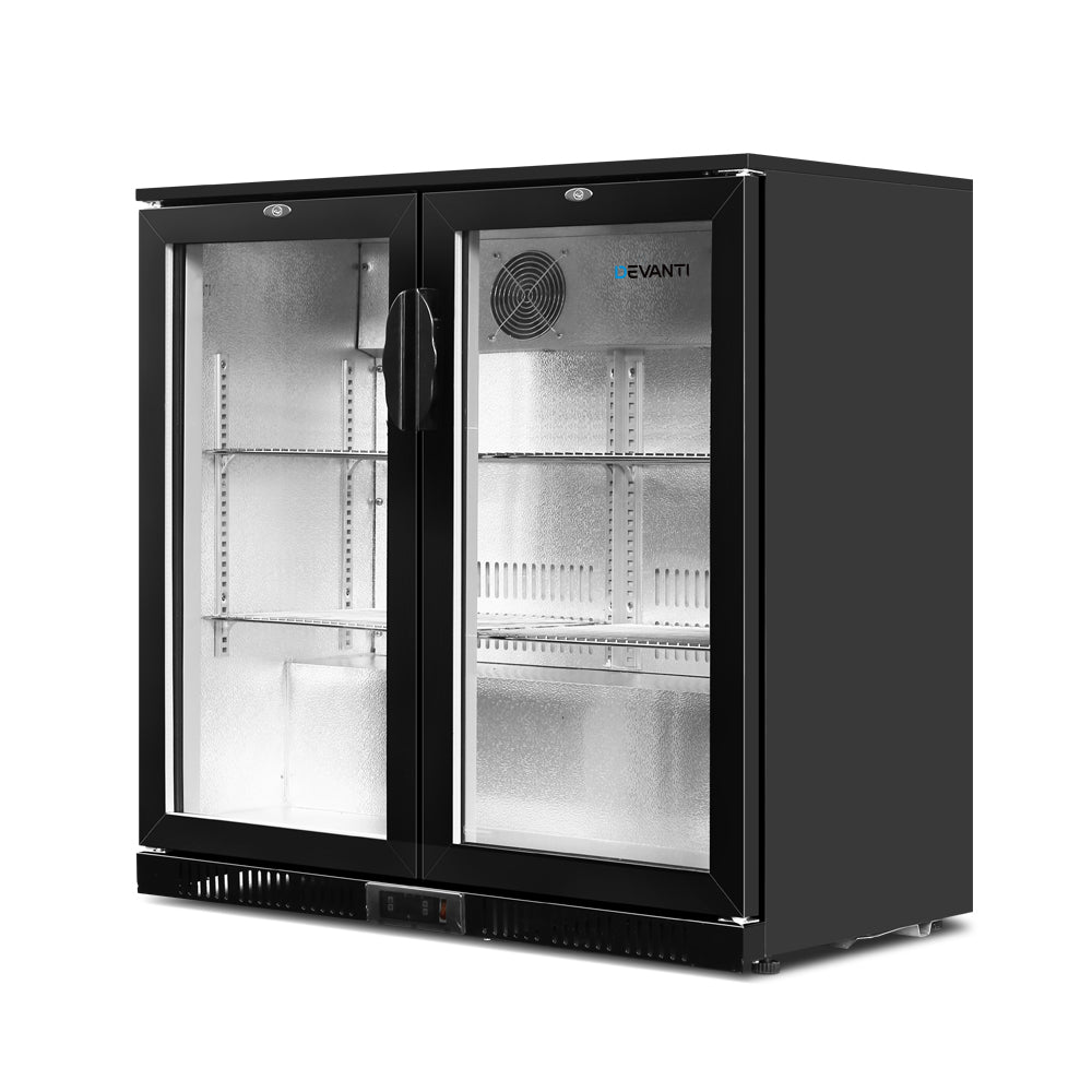Devanti 198L Bar Fridge Dual Glass Door LED Black