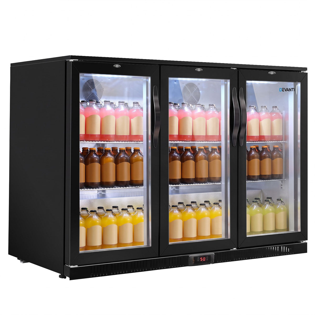 Devanti 320L Commercial Bar Fridge 3-Door Beverage Cooler Glass Display Black