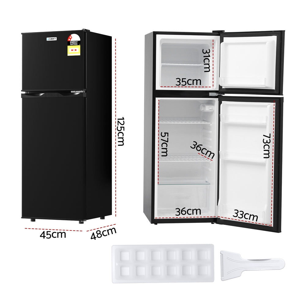 Devanti 122L Two Door Bar Fridge with Freezer Black