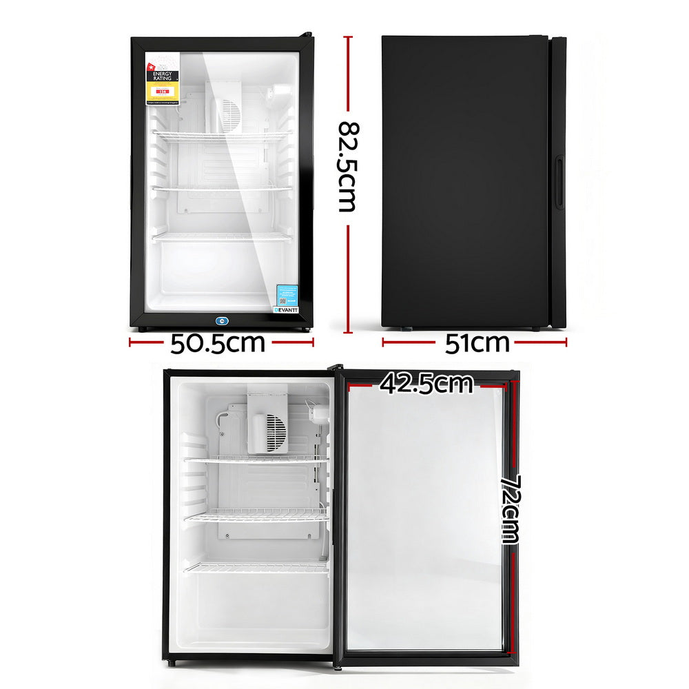 Devanti 105L Countertop Bar Fridge Glass Door Black