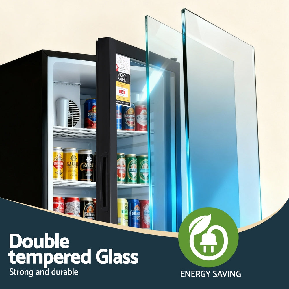 Devanti 105L Countertop Bar Fridge Glass Door Black