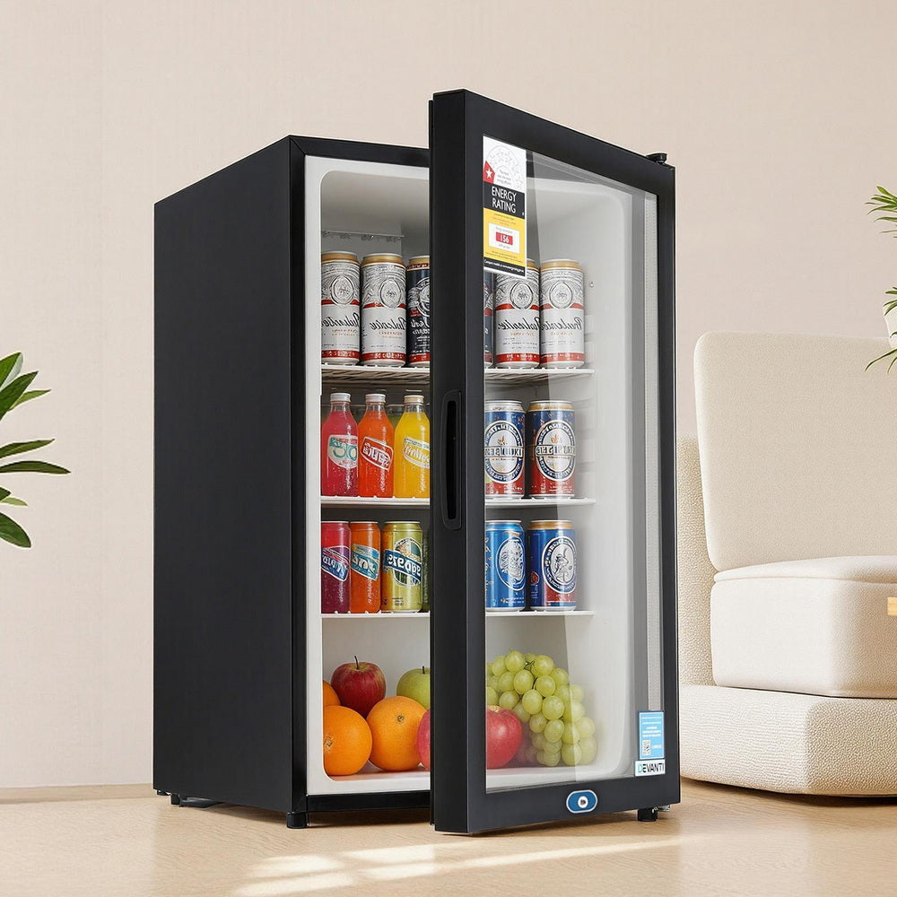Devanti 105L Countertop Bar Fridge Glass Door Black