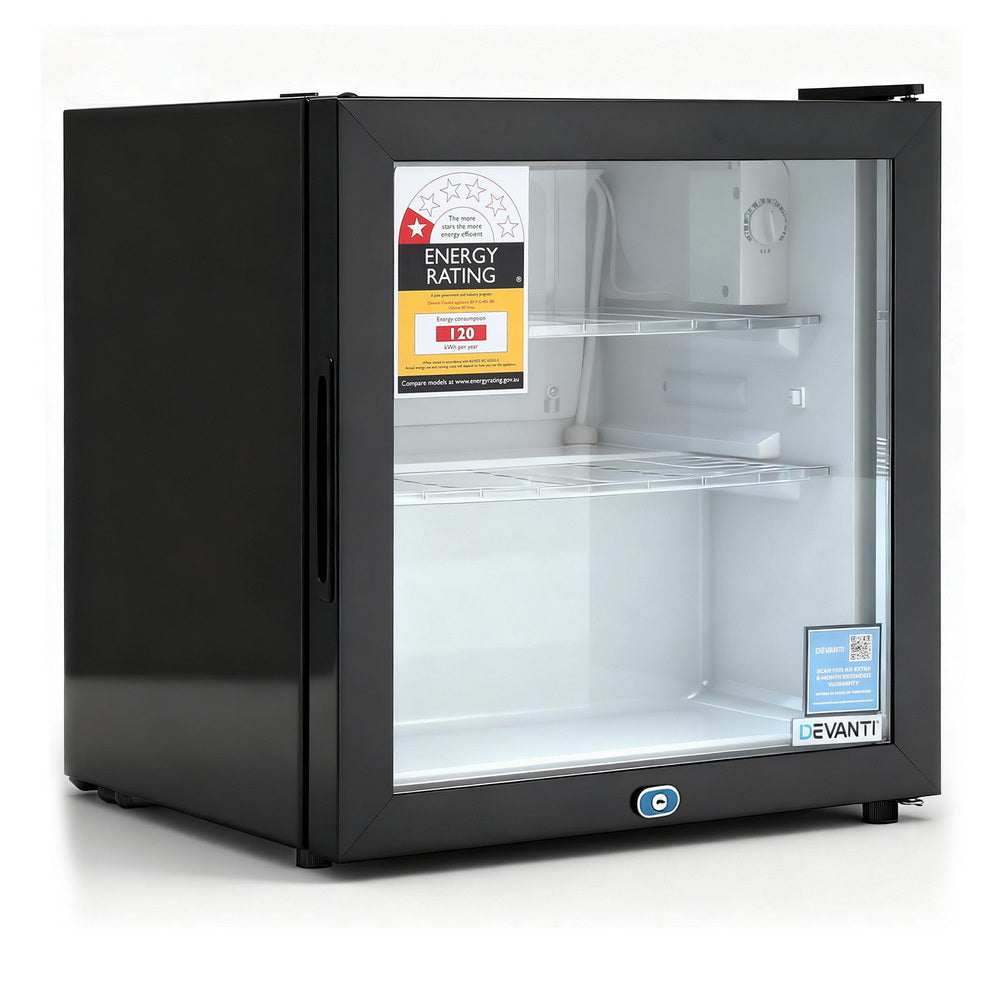 Devanti 40L Bar Fridge Glass Door Countertop Cooler Black