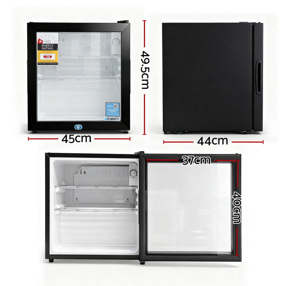 Devanti 40L Bar Fridge Glass Door Countertop Cooler Black