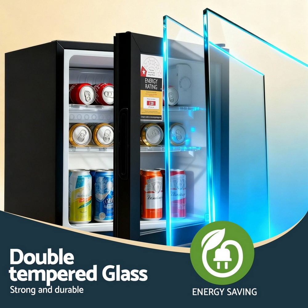 Devanti 40L Bar Fridge Glass Door Countertop Cooler Black