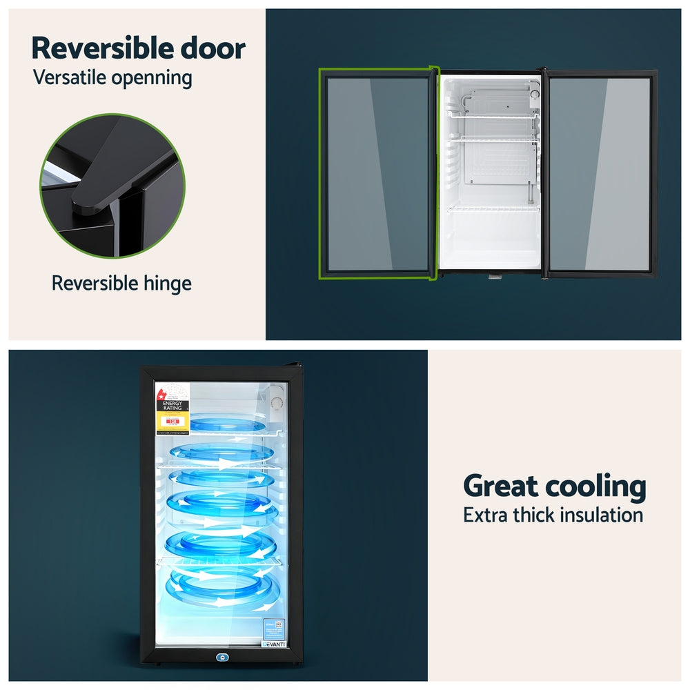 Devanti 78L Bar Fridge Glass Door Mini Fridge Countertop Cooler Black