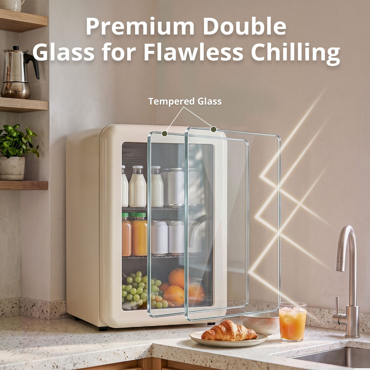 LUVIMO 70L Bar Fridge Mini Refrigerator Glass Door Aesthetics Cooler