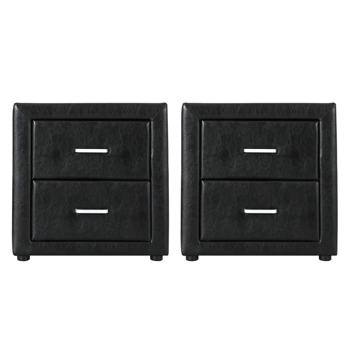 Caden 2 Drawer Bedside Table with PVC Leather Finish Black