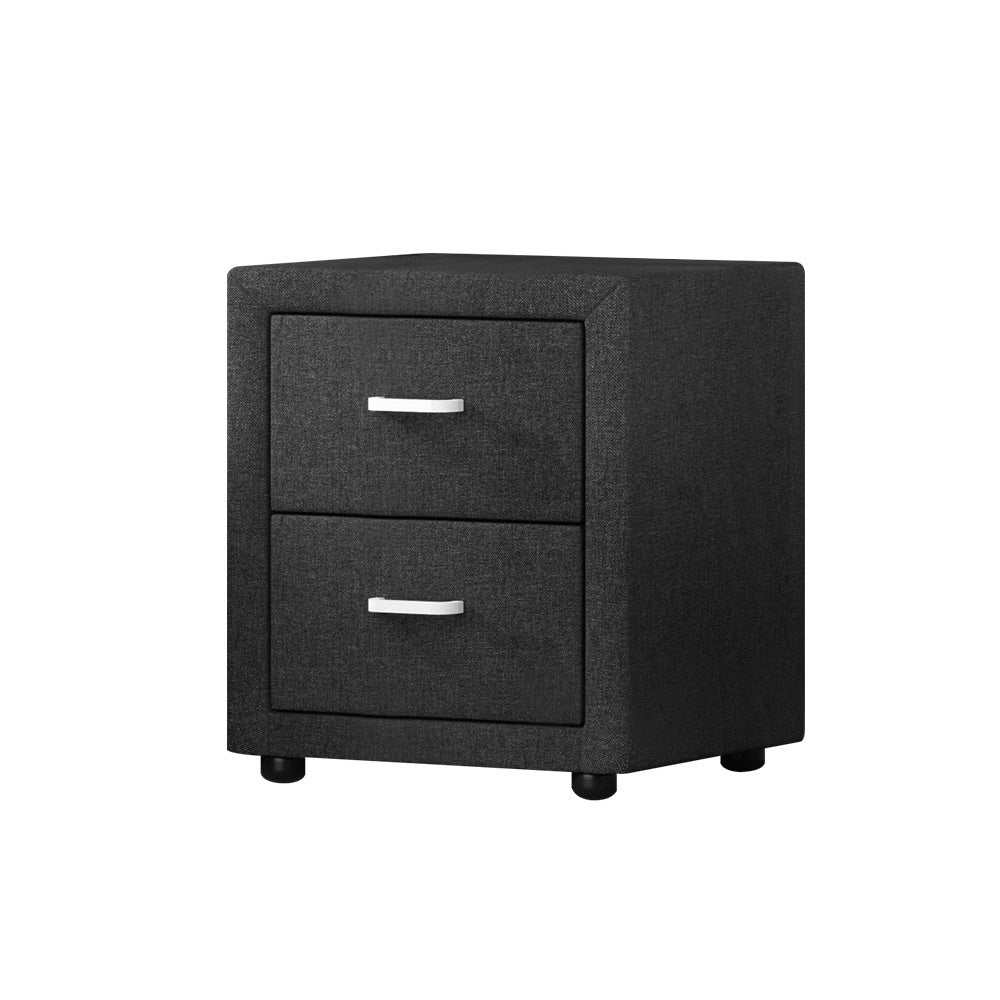 Caden Bedside Table 2 Drawers Fabric Charcoal