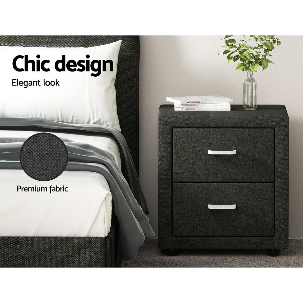 Caden Bedside Table 2 Drawers Fabric Charcoal