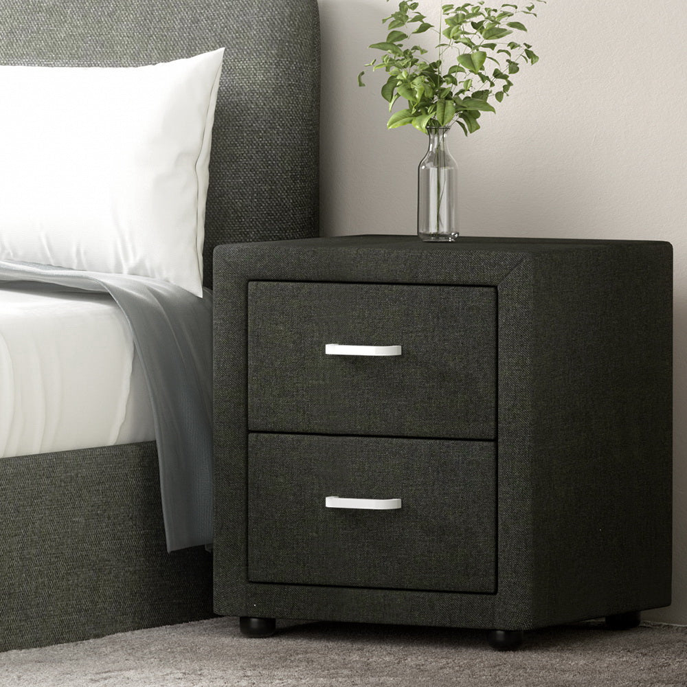 Caden Bedside Table 2 Drawers Fabric Charcoal
