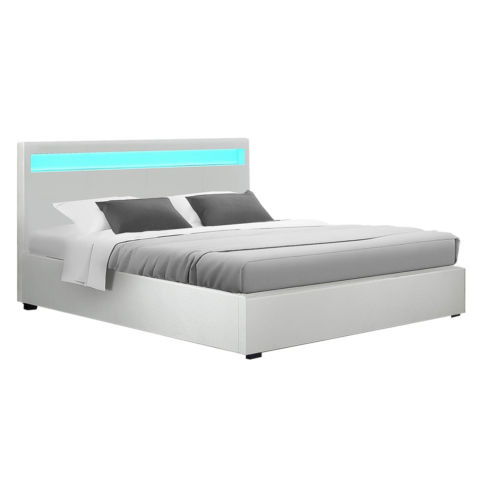 Cole Double Bed Frame LED Gas Lift Storage White
