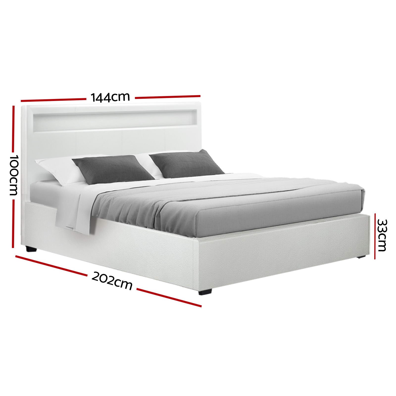 Cole Double Bed Frame LED Gas Lift Storage White