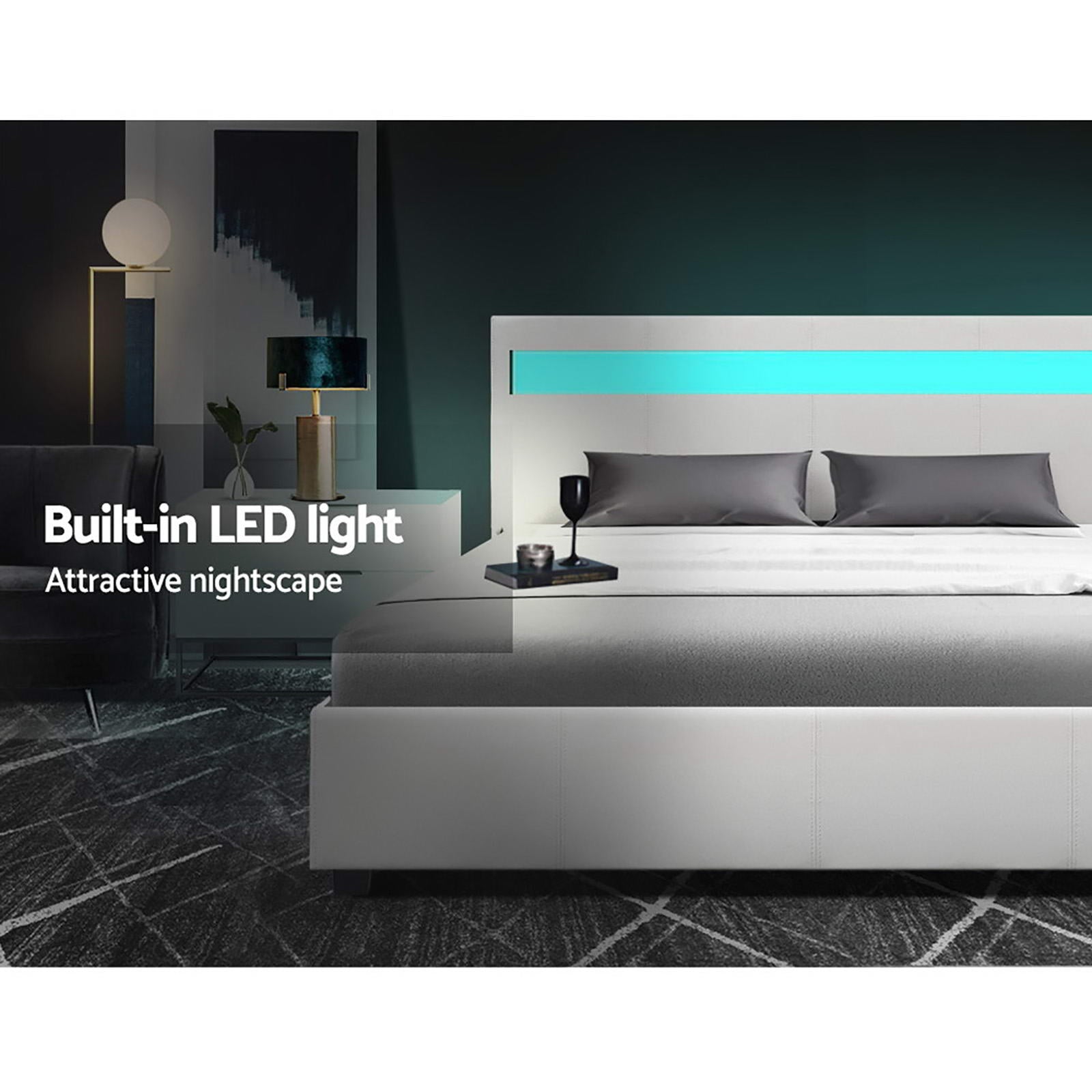 Cole Double Bed Frame LED Gas Lift Storage White
