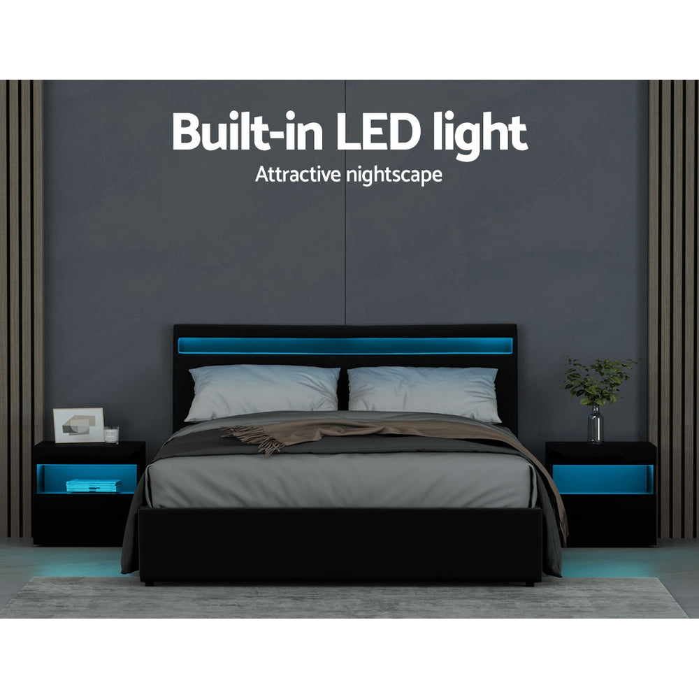 Cole Queen Bed Frame LED Gas Lift Black
