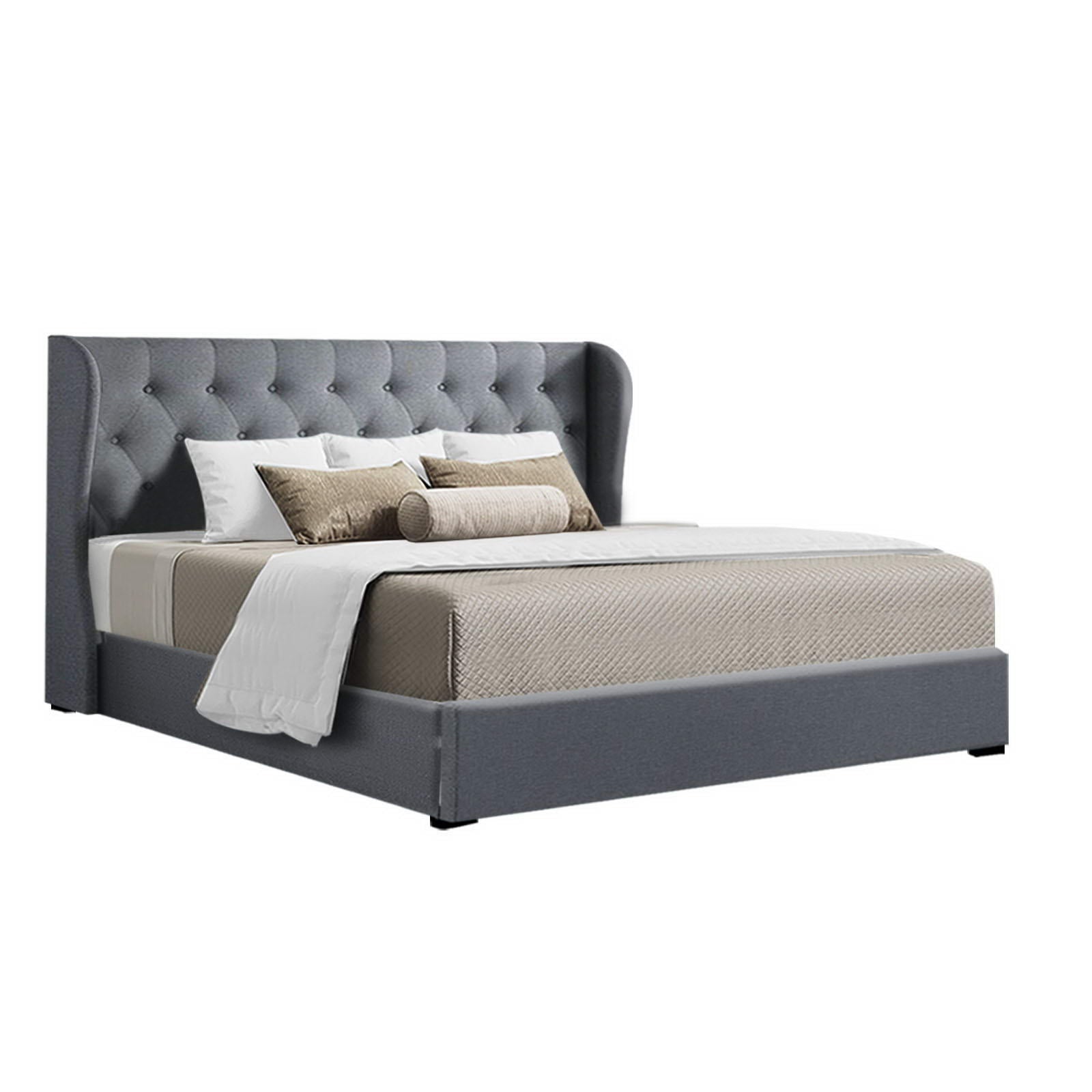 ISSA King Bed Frame Gas Lift Storage Grey