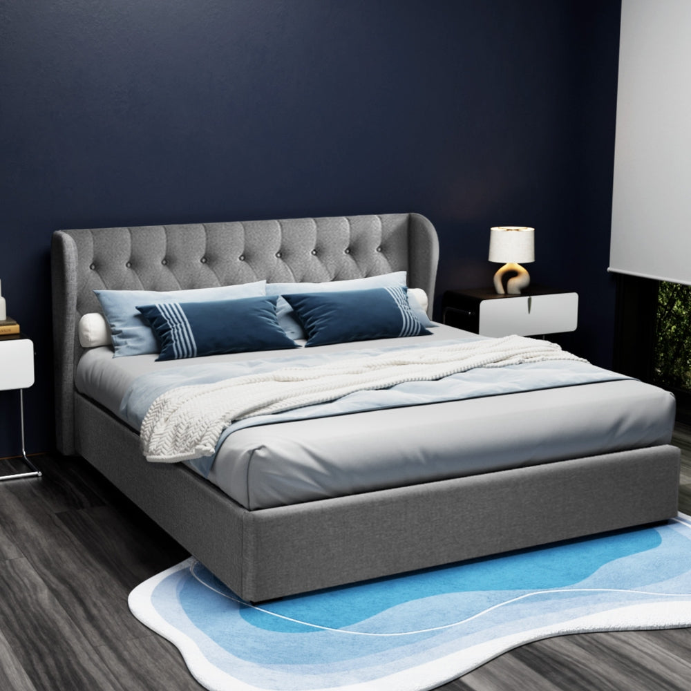 ISSA King Bed Frame Gas Lift Storage Grey