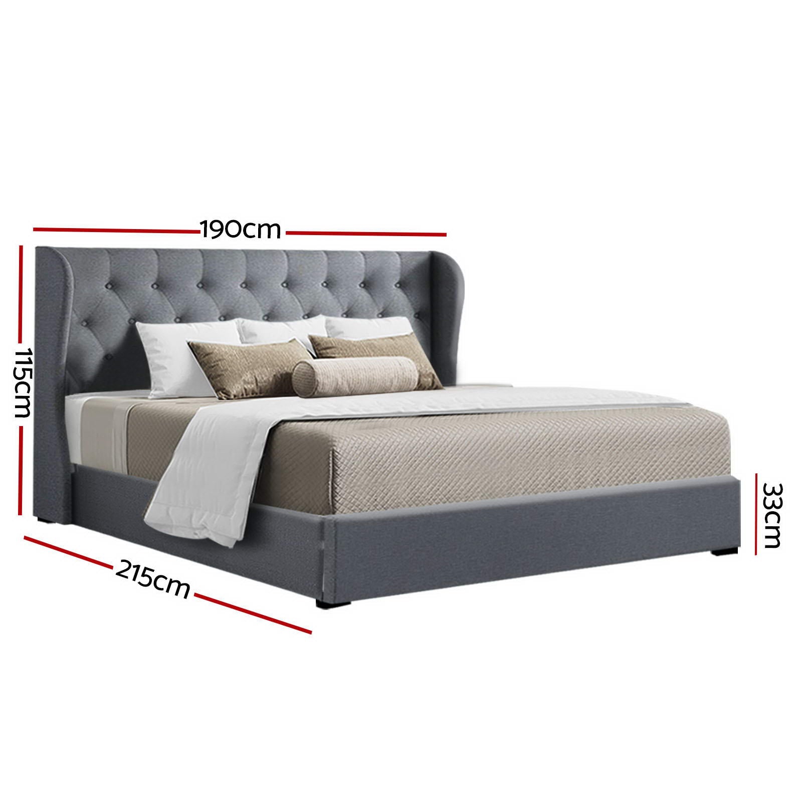 ISSA King Bed Frame Gas Lift Storage Grey