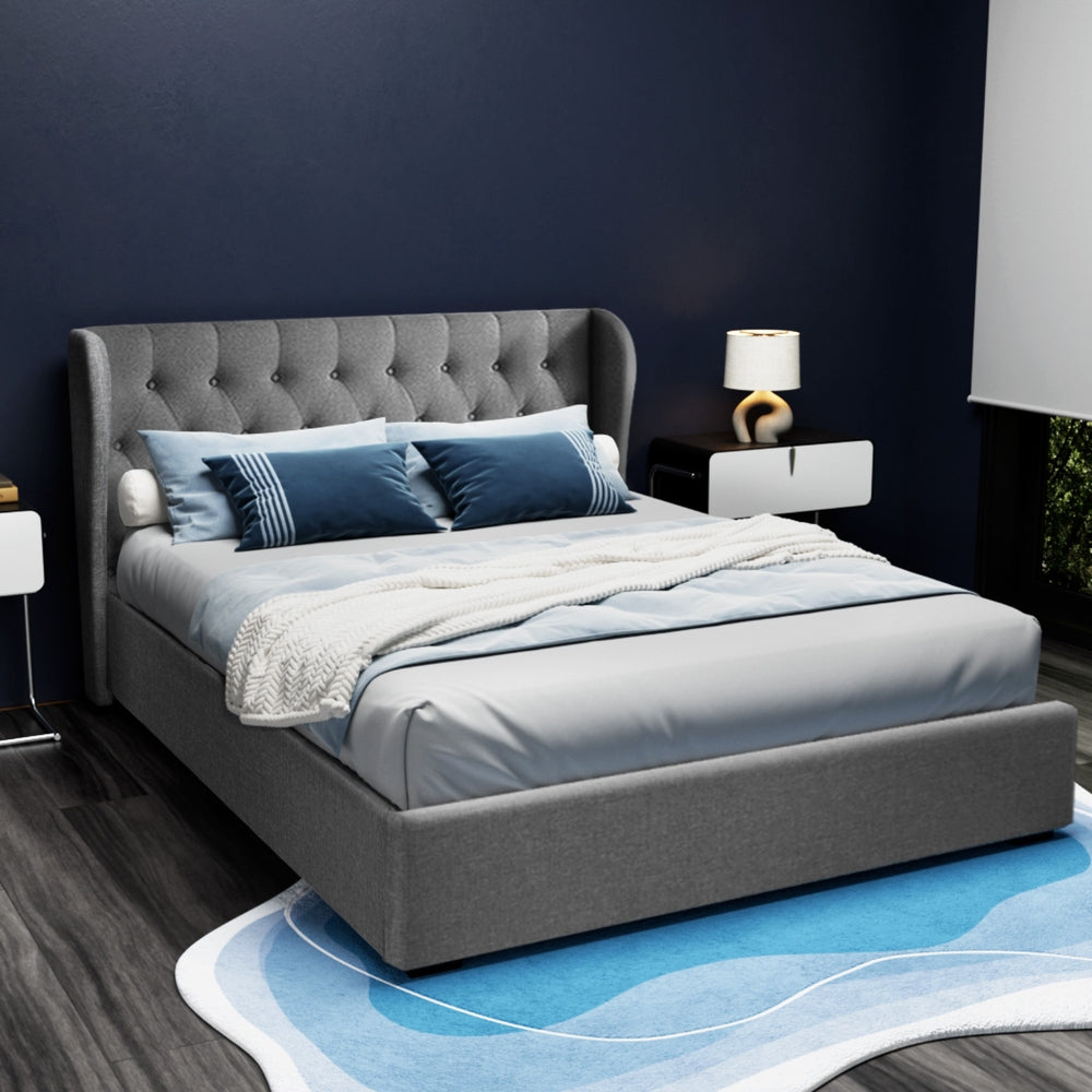 ISSA Queen Bed Frame Gas Lift Storage Grey