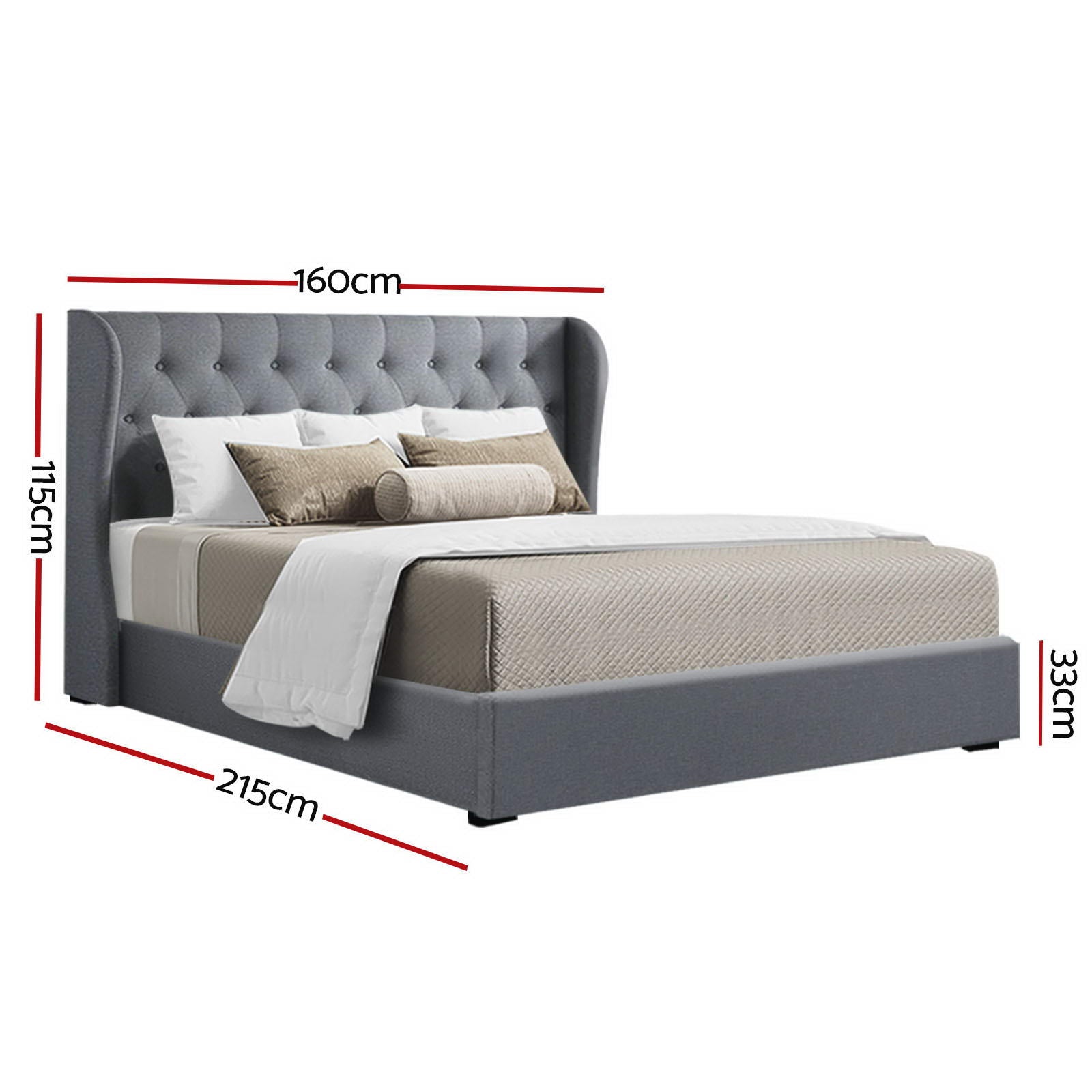 ISSA Queen Bed Frame Gas Lift Storage Grey
