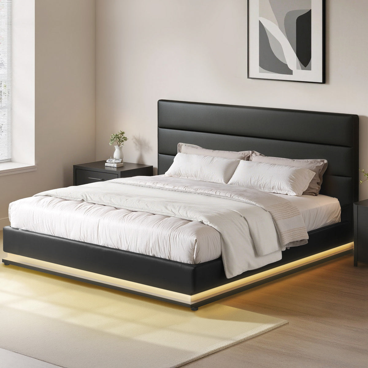 Lumi King Gas Lift LED Bed Frame with Storage Black
