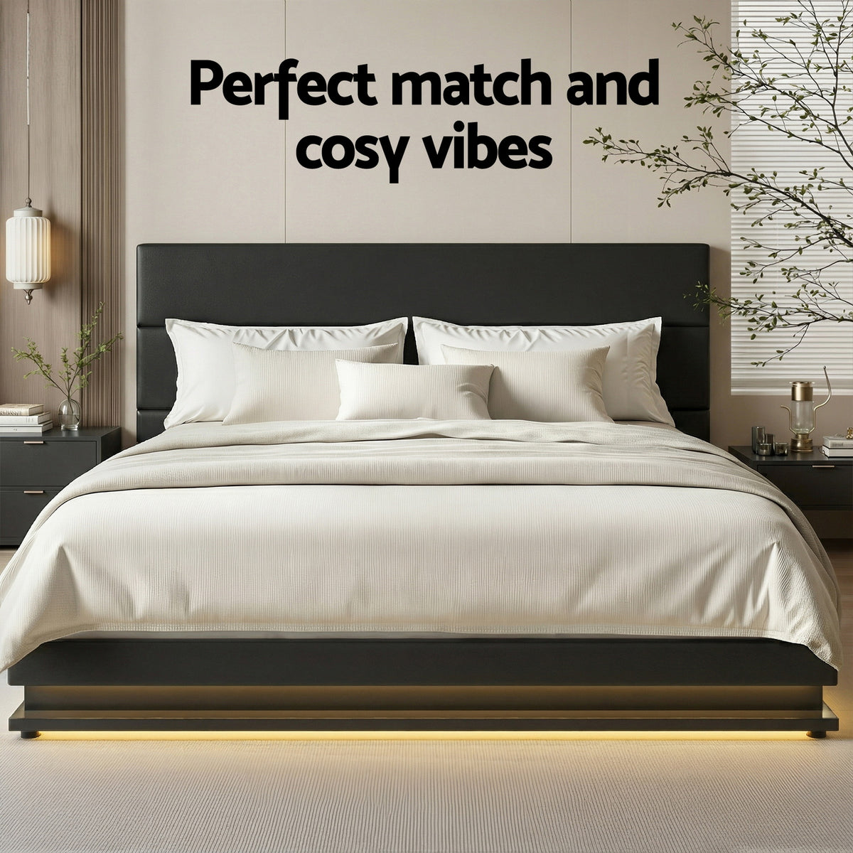 Lumi King Size Gas Lift Bed Frame with LED Lighting Black