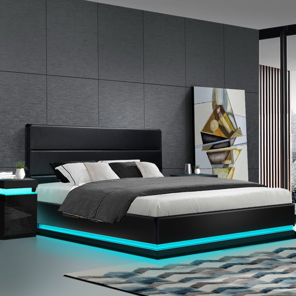 Lumi King Size Gas Lift Bed Frame with LED Lighting Black
