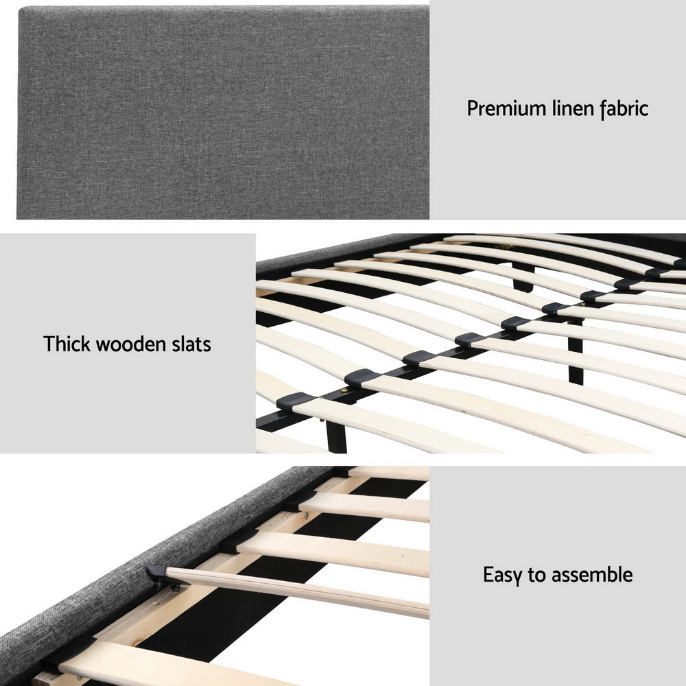 Neo Double Bed Frame Grey Upholstered