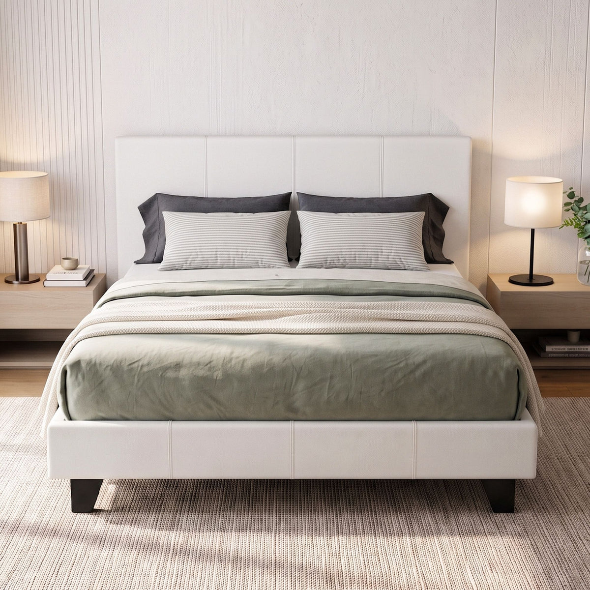 Neo Double Size Bed Frame Upholstered PVC Leather White
