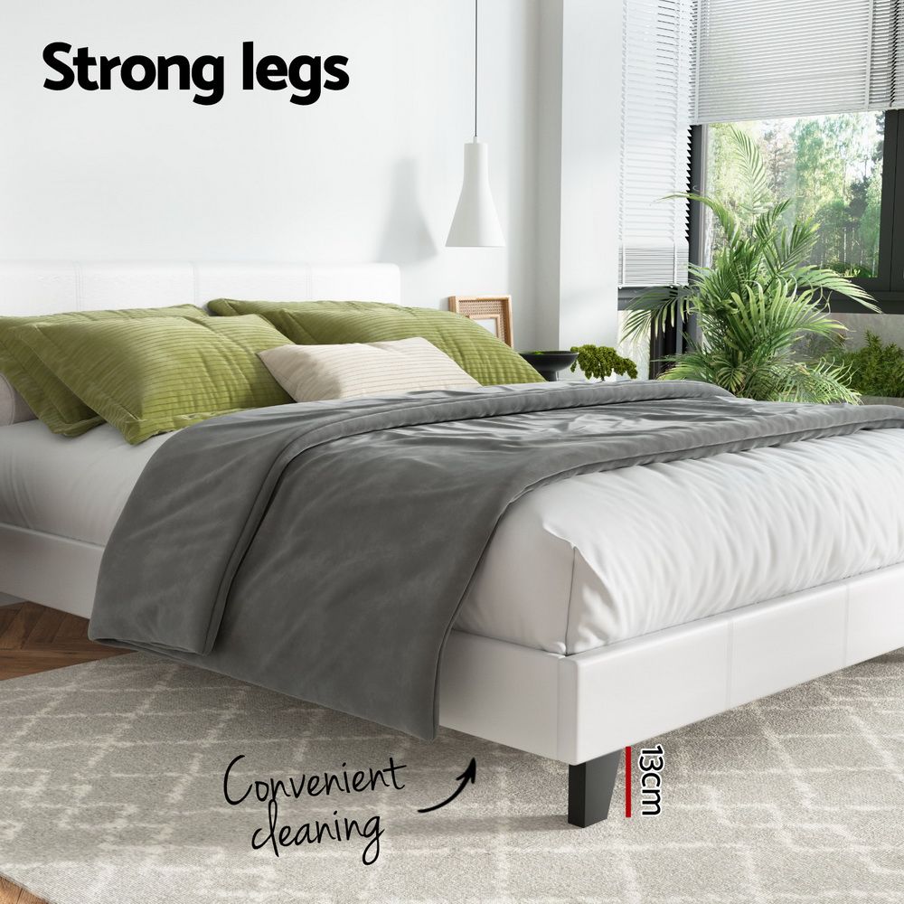 Neo Upholstered PVC Leather Bed Frame Double Size White